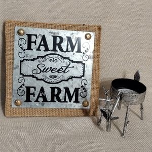 Farm Sweet Farm Sign & Pier 1 Metal Reindeer Tealight Holder (Set)